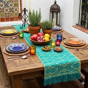 Handmade OAXACAN Table Bed Console Dresser Runner Embroidery Geometric Linens
